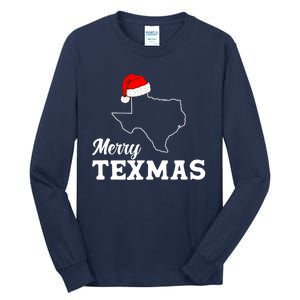 Merry Texmas Texas State Christmas Light Outline Santa Hat Tall Long Sleeve T-Shirt