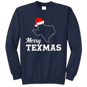 Merry Texmas Texas State Christmas Light Outline Santa Hat Tall Sweatshirt