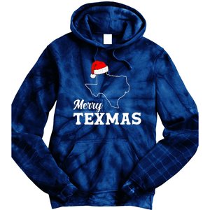 Merry Texmas Texas State Christmas Light Outline Santa Hat Tie Dye Hoodie