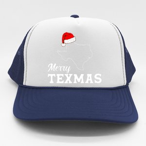 Merry Texmas Texas State Christmas Light Outline Santa Hat Trucker Hat