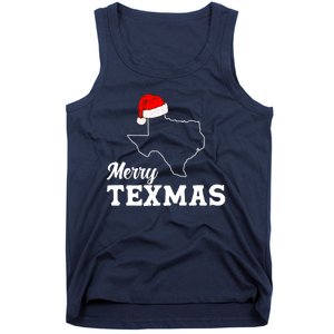 Merry Texmas Texas State Christmas Light Outline Santa Hat Tank Top