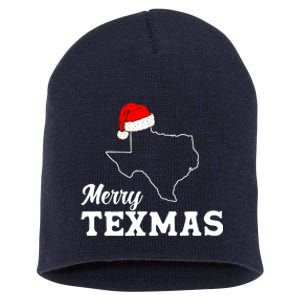 Merry Texmas Texas State Christmas Light Outline Santa Hat Short Acrylic Beanie