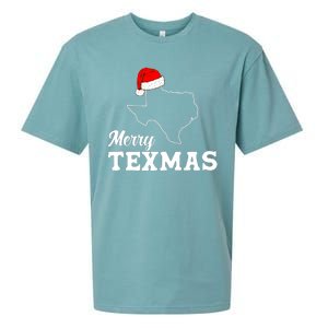 Merry Texmas Texas State Christmas Light Outline Santa Hat Sueded Cloud Jersey T-Shirt