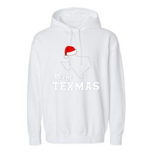 Merry Texmas Texas State Christmas Light Outline Santa Hat Garment-Dyed Fleece Hoodie