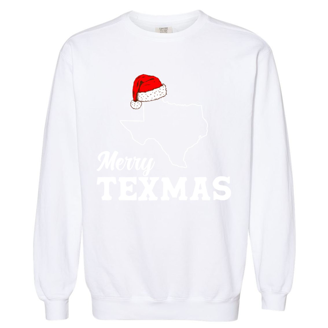 Merry Texmas Texas State Christmas Light Outline Santa Hat Garment-Dyed Sweatshirt