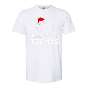 Merry Texmas Texas State Christmas Light Outline Santa Hat Softstyle CVC T-Shirt