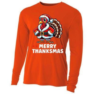 Merry Thanksmas Thanksgiving Turkey Xmas Funny Cooling Performance Long Sleeve Crew