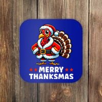 Merry Thanksmas Thanksgiving Turkey Xmas Funny Coaster