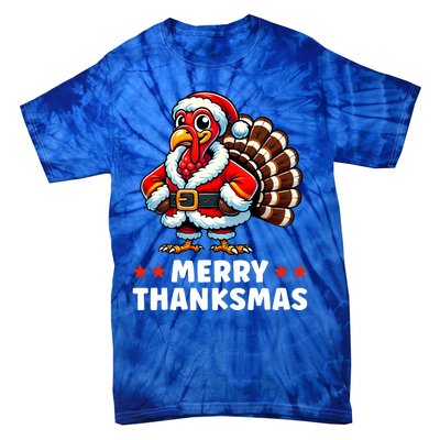 Merry Thanksmas Thanksgiving Turkey Xmas Funny Tie-Dye T-Shirt