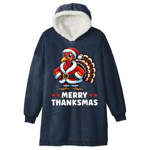 Merry Thanksmas Thanksgiving Turkey Xmas Funny Hooded Wearable Blanket