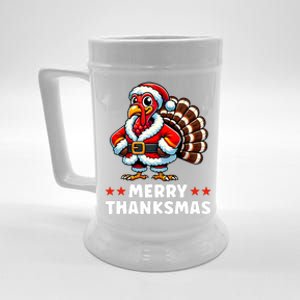 Merry Thanksmas Thanksgiving Turkey Xmas Funny Beer Stein