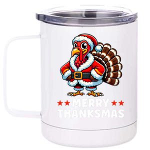 Merry Thanksmas Thanksgiving Turkey Xmas Funny 12 oz Stainless Steel Tumbler Cup