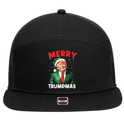 Merry Trumpmas Trump Christmas Santa Hat Gift 7 Panel Mesh Trucker Snapback Hat