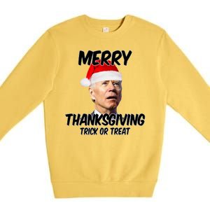 Merry Thanksgiving Trick Or Treat Funny Christmas Joe Biden Premium Crewneck Sweatshirt