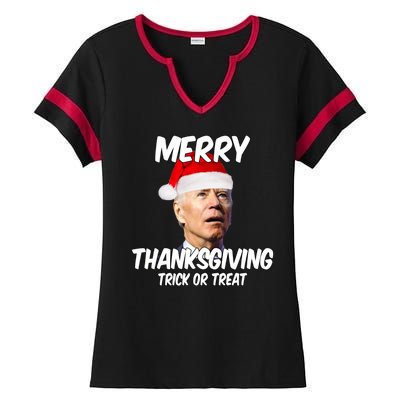 Merry Thanksgiving Trick Or Treat Funny Christmas Joe Biden Ladies Halftime Notch Neck Tee