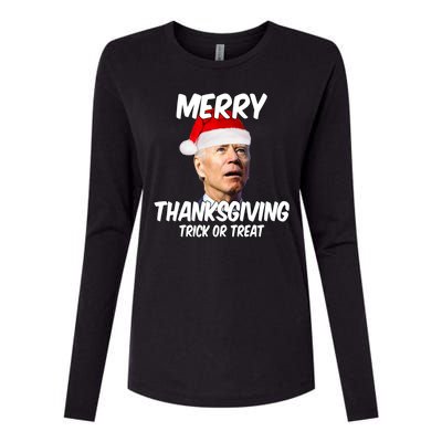 Merry Thanksgiving Trick Or Treat Funny Christmas Joe Biden Womens Cotton Relaxed Long Sleeve T-Shirt