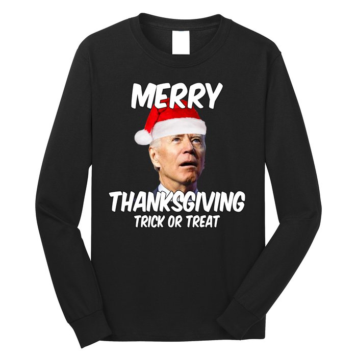 Merry Thanksgiving Trick Or Treat Funny Christmas Joe Biden Long Sleeve Shirt