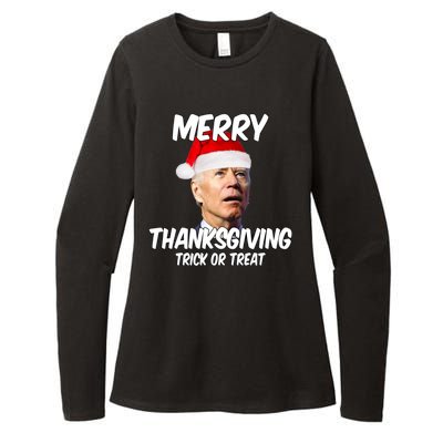 Merry Thanksgiving Trick Or Treat Funny Christmas Joe Biden Womens CVC Long Sleeve Shirt