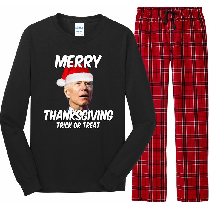 Merry Thanksgiving Trick Or Treat Funny Christmas Joe Biden Long Sleeve Pajama Set