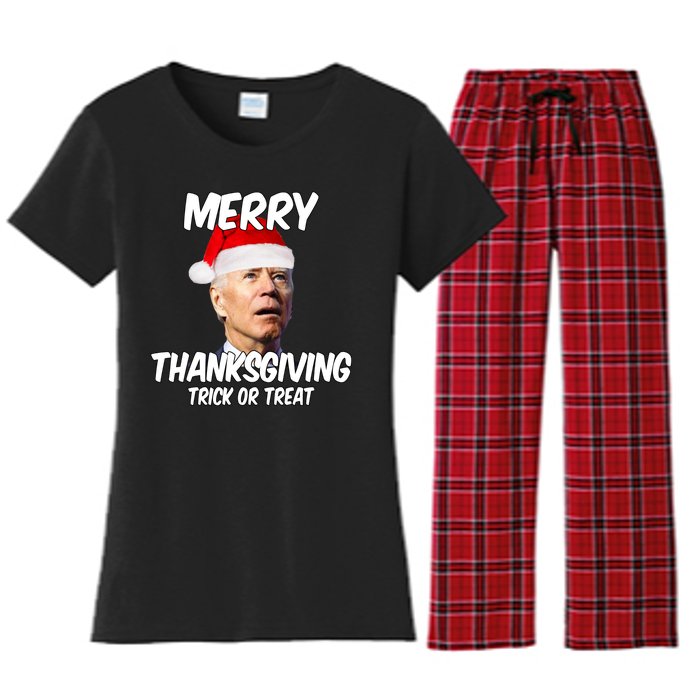 Merry Thanksgiving Trick Or Treat Funny Christmas Joe Biden Women's Flannel Pajama Set