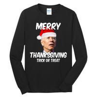 Merry Thanksgiving Trick Or Treat Funny Christmas Joe Biden Tall Long Sleeve T-Shirt