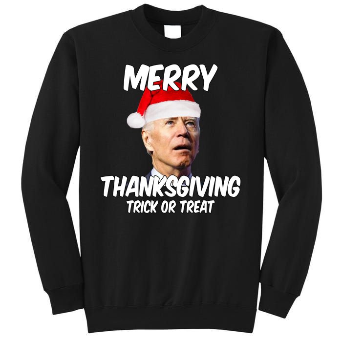 Merry Thanksgiving Trick Or Treat Funny Christmas Joe Biden Tall Sweatshirt