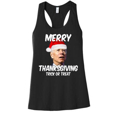 Merry Thanksgiving Trick Or Treat Funny Christmas Joe Biden Women's Racerback Tank