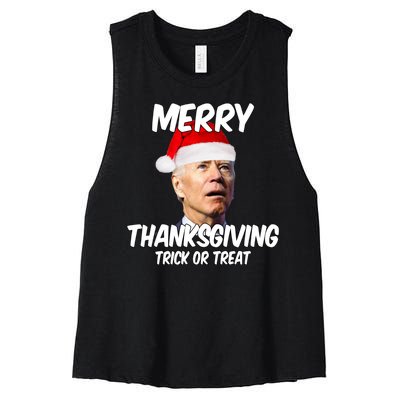 Merry Thanksgiving Trick Or Treat Funny Christmas Joe Biden Women's Racerback Cropped Tank