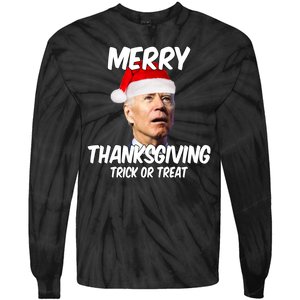 Merry Thanksgiving Trick Or Treat Funny Christmas Joe Biden Tie-Dye Long Sleeve Shirt