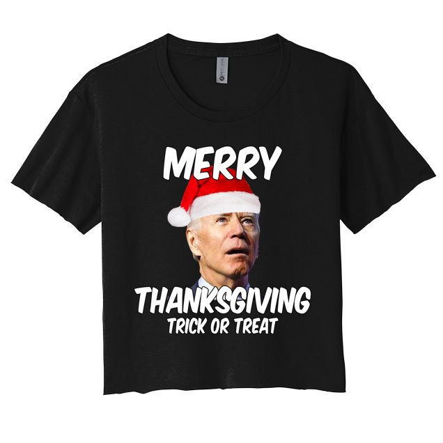 Merry Thanksgiving Trick Or Treat Funny Christmas Joe Biden Crop Top