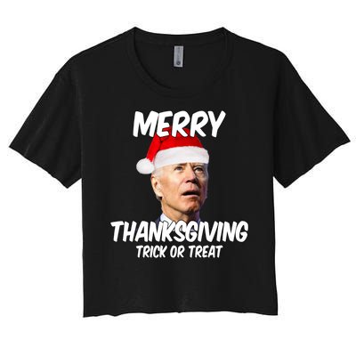 Merry Thanksgiving Trick Or Treat Funny Christmas Joe Biden Women's Crop Top Tee