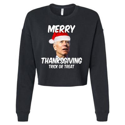 Merry Thanksgiving Trick Or Treat Funny Christmas Joe Biden Cropped Pullover Crew