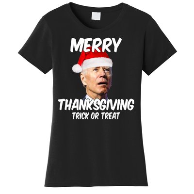 Merry Thanksgiving Trick Or Treat Funny Christmas Joe Biden Women's T-Shirt