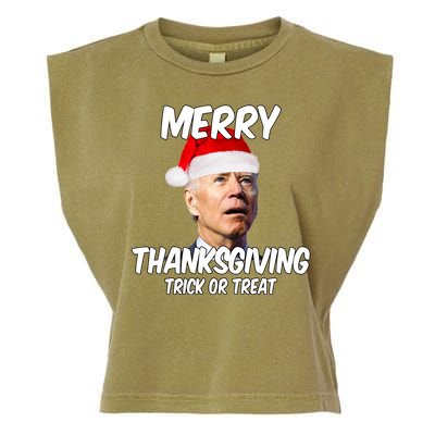 Merry Thanksgiving Trick Or Treat Funny Christmas Joe Biden Garment-Dyed Women's Muscle Tee