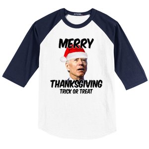 Merry Thanksgiving Trick Or Treat Funny Christmas Joe Biden Baseball Sleeve Shirt