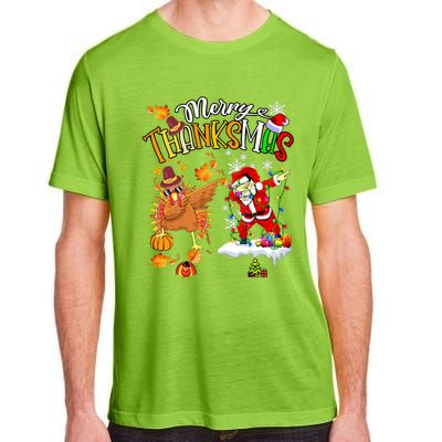 Merry Thanksmas Thanksgiving Christmas Turkey Santa Dabbing Adult ChromaSoft Performance T-Shirt