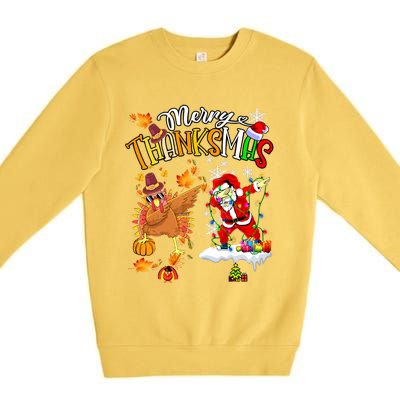 Merry Thanksmas Thanksgiving Christmas Turkey Santa Dabbing Premium Crewneck Sweatshirt