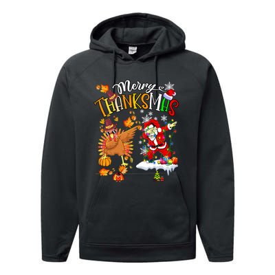 Merry Thanksmas Thanksgiving Christmas Turkey Santa Dabbing Performance Fleece Hoodie