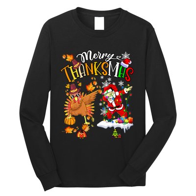 Merry Thanksmas Thanksgiving Christmas Turkey Santa Dabbing Long Sleeve Shirt