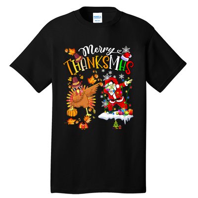 Merry Thanksmas Thanksgiving Christmas Turkey Santa Dabbing Tall T-Shirt