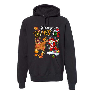 Merry Thanksmas Thanksgiving Christmas Turkey Santa Dabbing Premium Hoodie