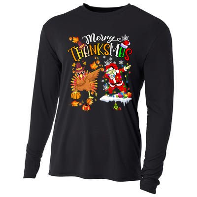 Merry Thanksmas Thanksgiving Christmas Turkey Santa Dabbing Cooling Performance Long Sleeve Crew