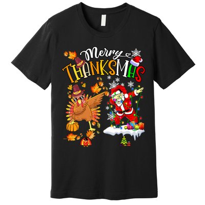 Merry Thanksmas Thanksgiving Christmas Turkey Santa Dabbing Premium T-Shirt