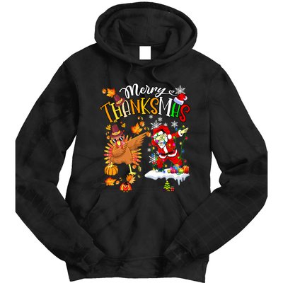 Merry Thanksmas Thanksgiving Christmas Turkey Santa Dabbing Tie Dye Hoodie