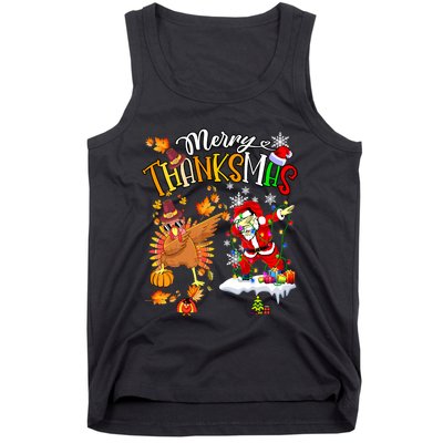 Merry Thanksmas Thanksgiving Christmas Turkey Santa Dabbing Tank Top