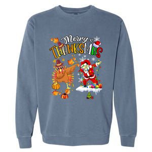 Merry Thanksmas Thanksgiving Christmas Turkey Santa Dabbing Garment-Dyed Sweatshirt