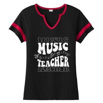 Music Teacher Teacher Life Love Music With Teacher Gifts Ladies Halftime Notch Neck Tee