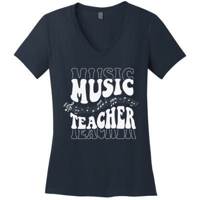 Music Teacher Teacher Life Love Music With Teacher Gifts Women's V-Neck T-Shirt