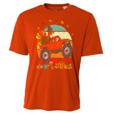 Monster Truck Turkey Sunset Retro Thanksgiving Cooling Performance Crew T-Shirt