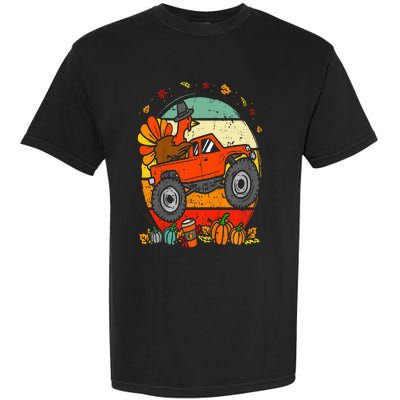 Monster Truck Turkey Sunset Retro Thanksgiving Garment-Dyed Heavyweight T-Shirt